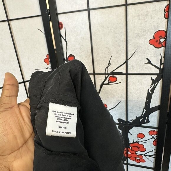 Eileen Fisher Silk Crepe Back Satin Straight Leg Cropped Pant Black M Pocket New - Picture 4 of 6